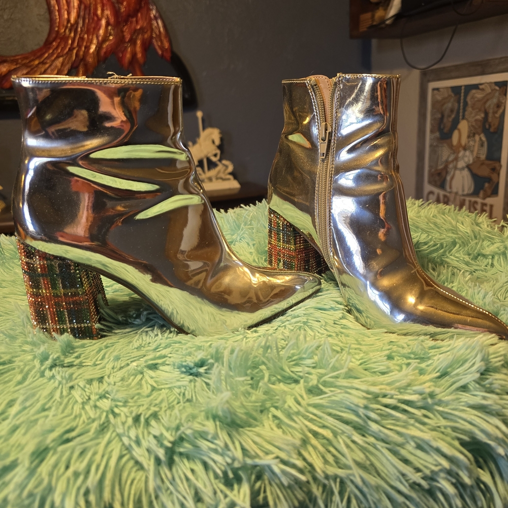 Betsey Johnson Silver Boots with Colorful Heel